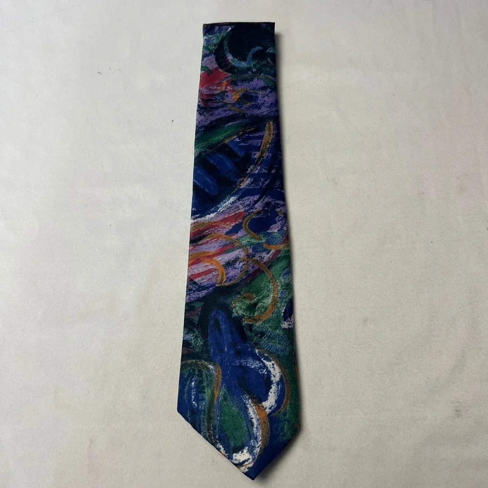 Jonathan Peters Abstract Wearable Eclectic Art Tie Green Blue Purple Red Necktie